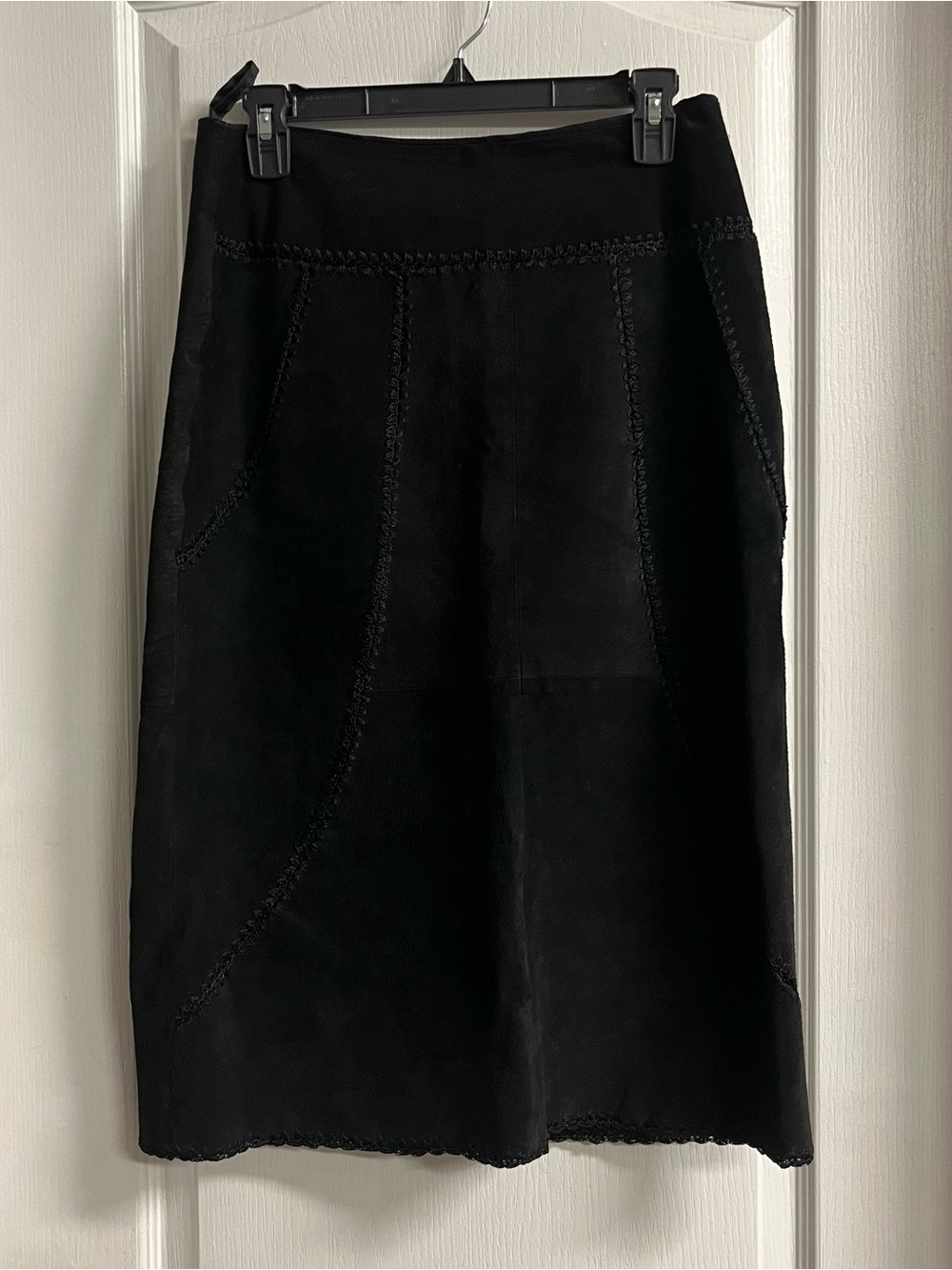 Women's Black Maxi Suede Skirt with Subtle Stitch Detail
